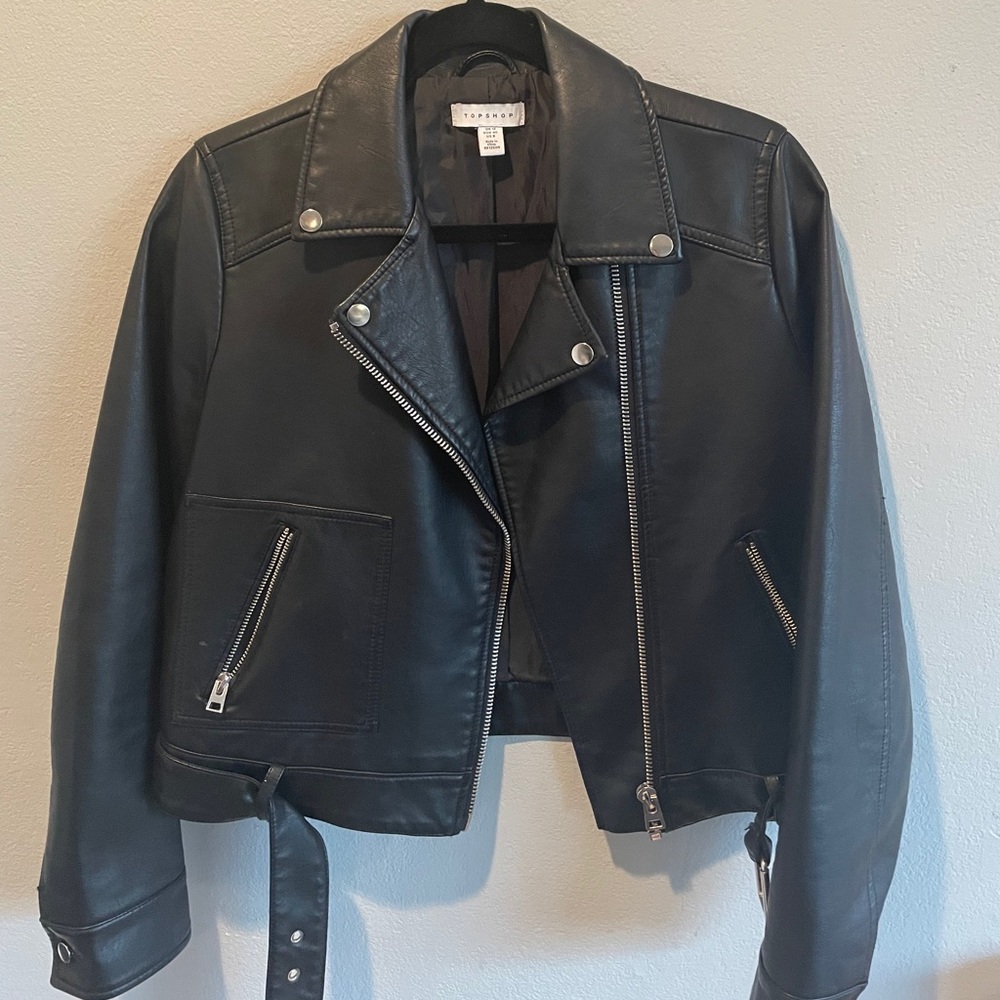 Topshop Kota Crop Faux Leather Jacket